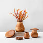 Solid timber mushroom wood ornament and vase set by WoodyKitchenware, featuring natural wood grain and mushroom shape.