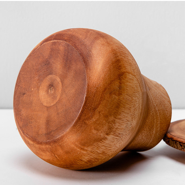 Set of WoodyKitchenware mushroom wood ornaments, natural solid timber vases with carved mushroom design, handcrafted by WoodyKitchenware.