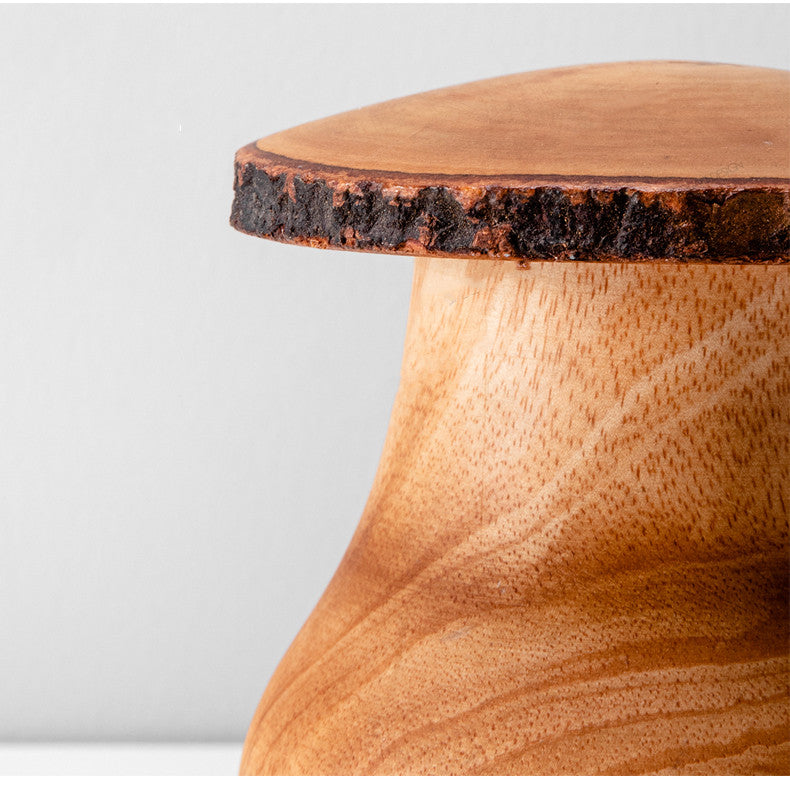 Solid timber mushroom wood ornament by WoodyKitchenware, featuring natural wood grain and a smooth, rounded mushroom shape.
