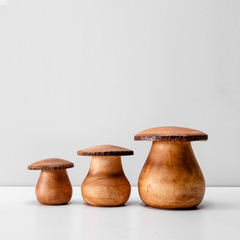 Solid timber mushroom wood ornament and vase by WoodyKitchenware, showcasing a natural, handcrafted wooden mushroom design.