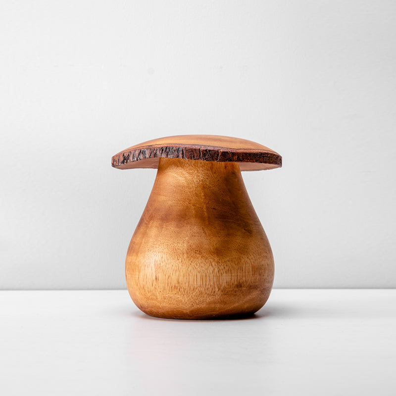 Solid timber mushroom wood ornament and vase by WoodyKitchenware, featuring a natural wood finish and mushroom-shaped design.