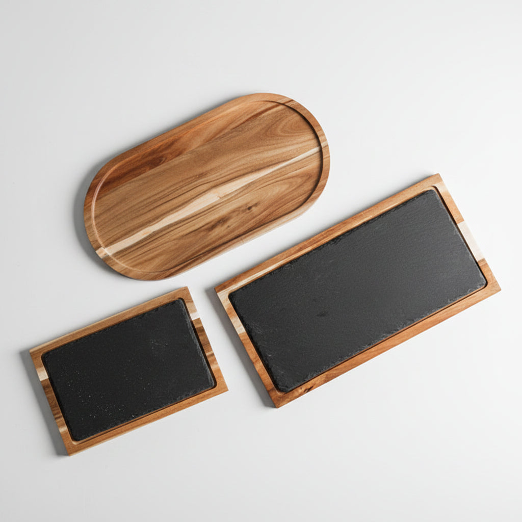 Rock Wood Board Tray by WoodyKitchenware, an oval stonewood stage solid timber serving tray with natural wood grain.