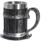 Painted resin beer mug featuring runic designs from WoodyKitchenware, a solid tankard perfect for beer drinking.