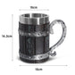Painted resin beer mug with runic design, by WoodyKitchenware, features a solid tankard style for beer drinking.