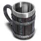 Painted resin beer mug by WoodyKitchenware featuring runic symbols, sturdy handle, and detailed craftsmanship for beer drinking.