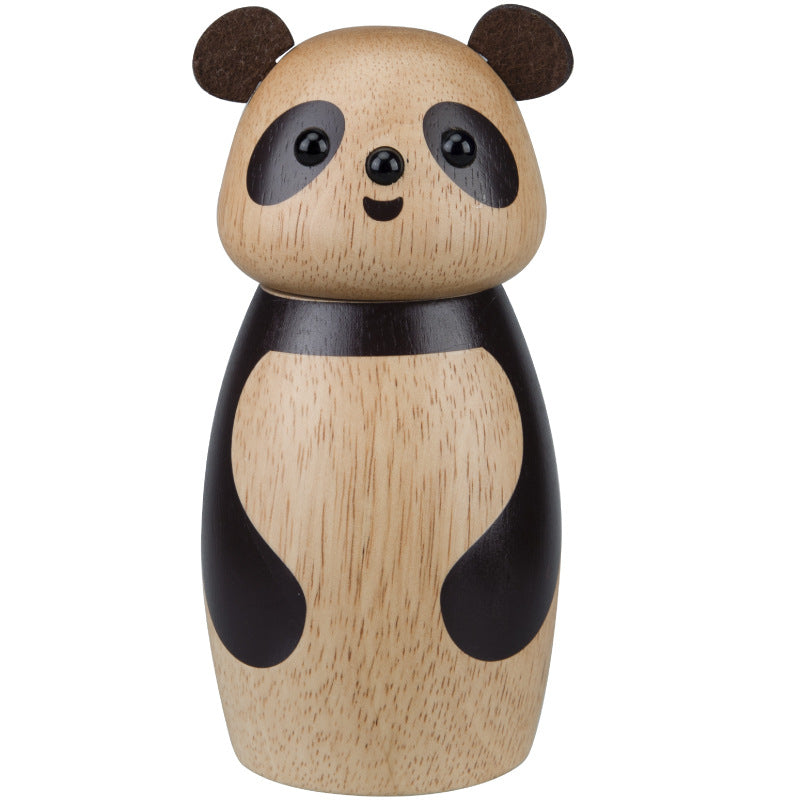 Cute panda wooden seasoning grinder by WoodyKitchenware with ceramic core and eco-friendly finish, featuring adorable animal design.