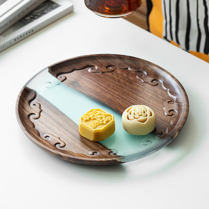 Black walnut tea tray by WoodyKitchenware, made from solid river walnut timber, with a sleek, natural wood finish.