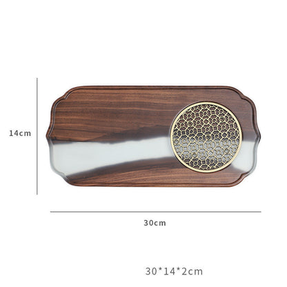 Black walnut tea tray by WoodyKitchenware, made from solid river walnut timber, showcasing a smooth surface and natural wood grain.