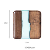 Black walnut tea tray by WoodyKitchenware, rustic river-shaped solid timber tea tray with smooth finish and natural wood grain.