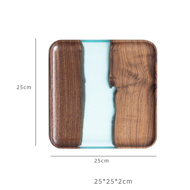 Black walnut tea tray by WoodyKitchenware, rustic river-shaped solid timber tea tray with smooth finish and natural wood grain.