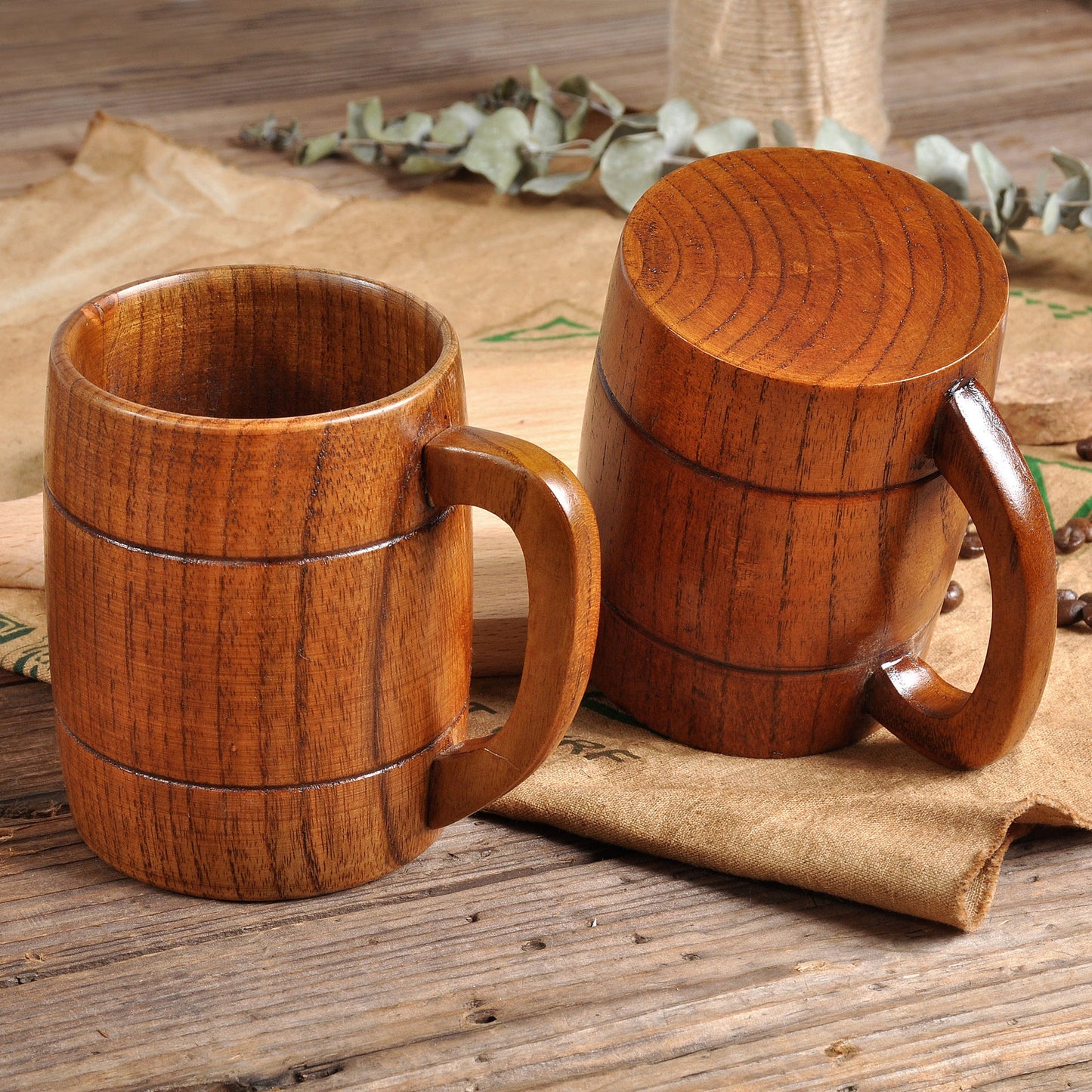 Hand-carved traditional tankard from WoodyKitchenware, featuring detailed woodwork and rustic design by WoodyKitchenware.