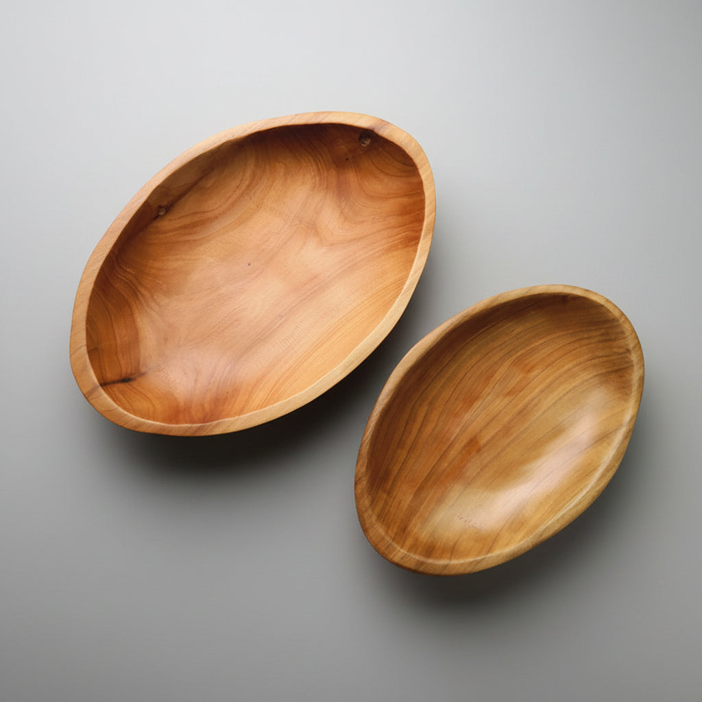 Wooden oval compote plate by WoodyKitchenware, solid timber platter with smooth finish, ideal for serving or decorative display.