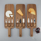 Wooden cheese plate and knife set by WoodyKitchenware featuring an elegant serving board with cheese and knife accessories.
