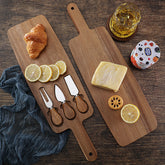 Elegant wooden cheese plate and knife set by WoodyKitchenware, perfect for serving cheese and appetizers.