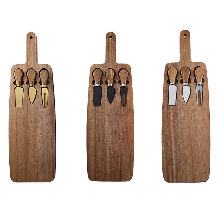 Wooden cheese plate and knife set by WoodyKitchenware featuring an elegant serving board, perfect for cheese and appetizer presentation.
