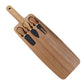 Elegant wooden cheese plate and knife set by WoodyKitchenware, showcasing a stylish serving board with cheese and utensils.