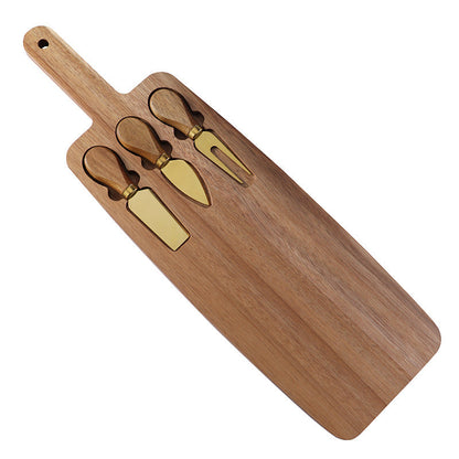 Wooden cheese plate and knife set by WoodyKitchenware featuring an elegant serving board with cheese knives for entertaining.