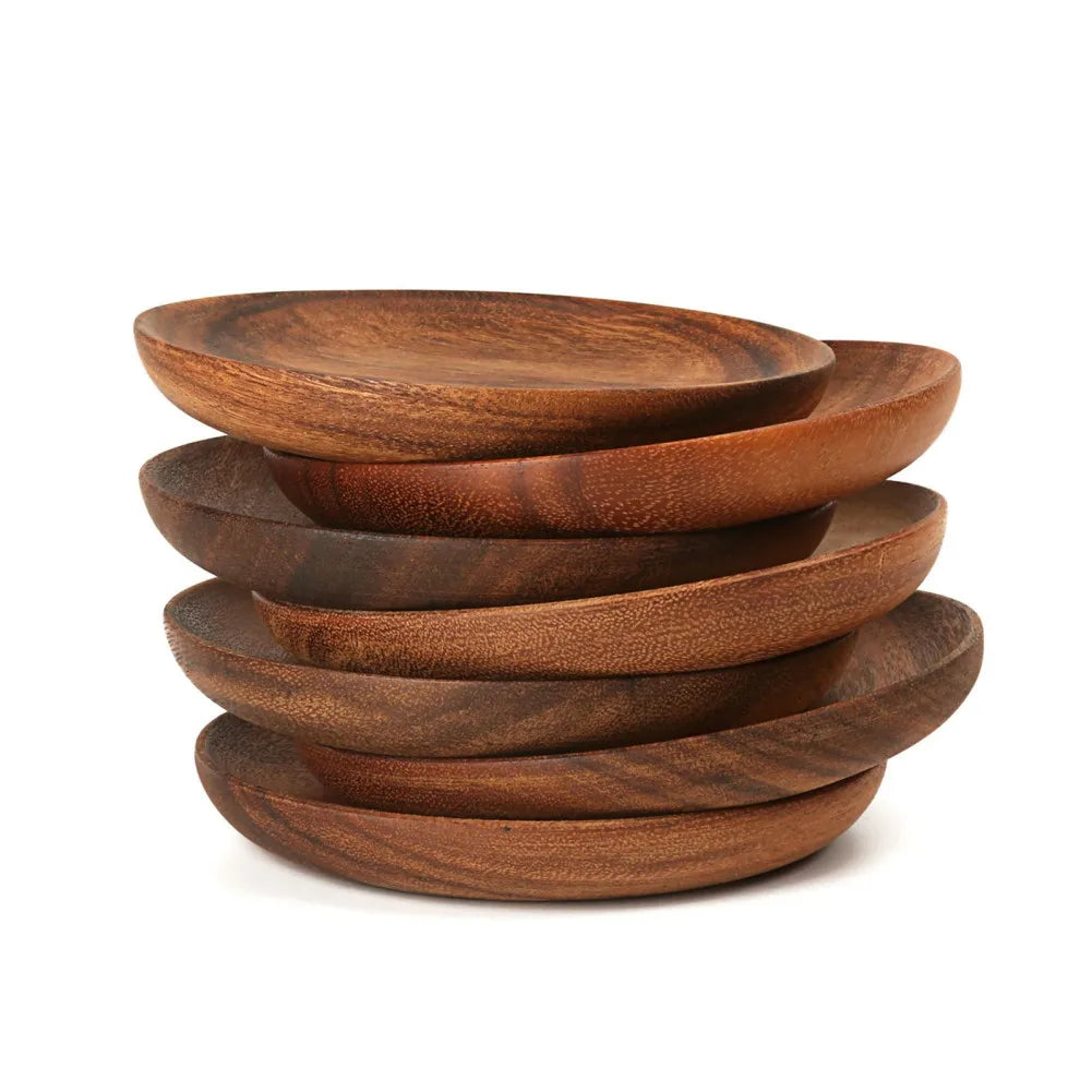 Unfinished acacia solid wood round plates by WoodyKitchenware, natural wooden dishware with a smooth, raw wood finish, 25x2cm.