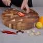 Round solid wood splicing cutting board by WoodyKitchenware, showcasing natural wood grain and craftsmanship for kitchen use