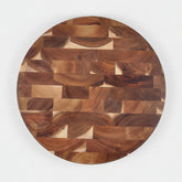 Round solid wood splicing cutting board by WoodyKitchenware, showcasing natural wood grains and craftsmanship for kitchen use.