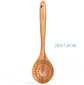 WoodyKitchenware teak wood spoon, ladle, turner, rice colander, and soup skimmer set for cooking and serving.
