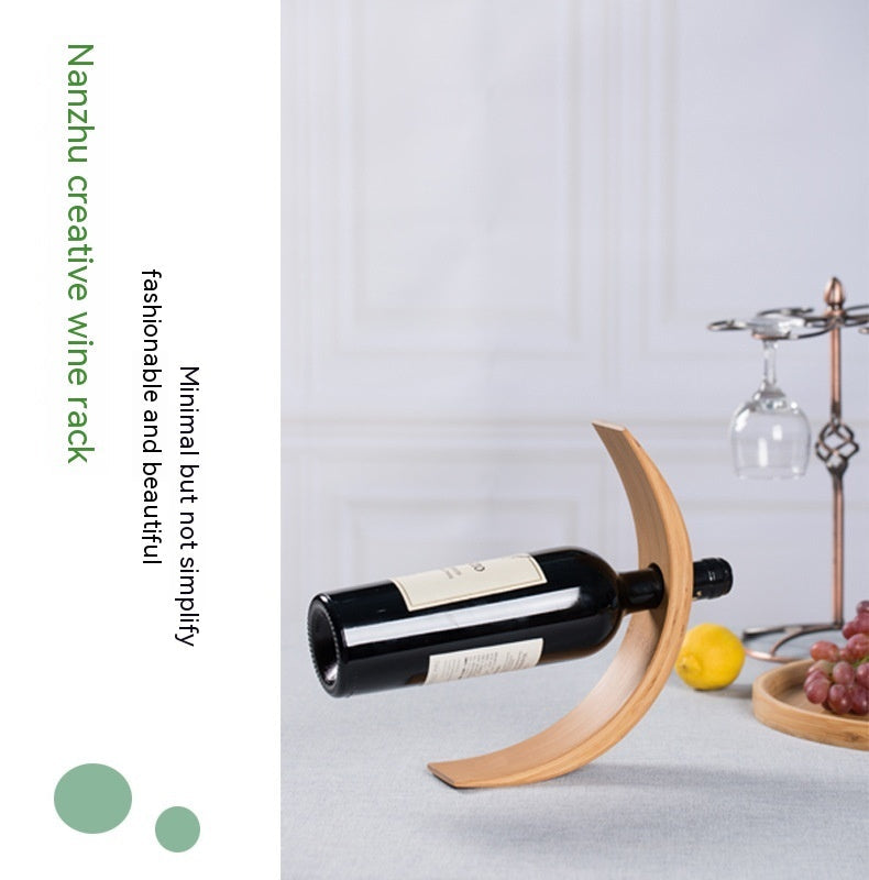 Creative bamboo wine bottle rack by WoodyKitchenware featuring a semicircle design for stylish bottle storage.