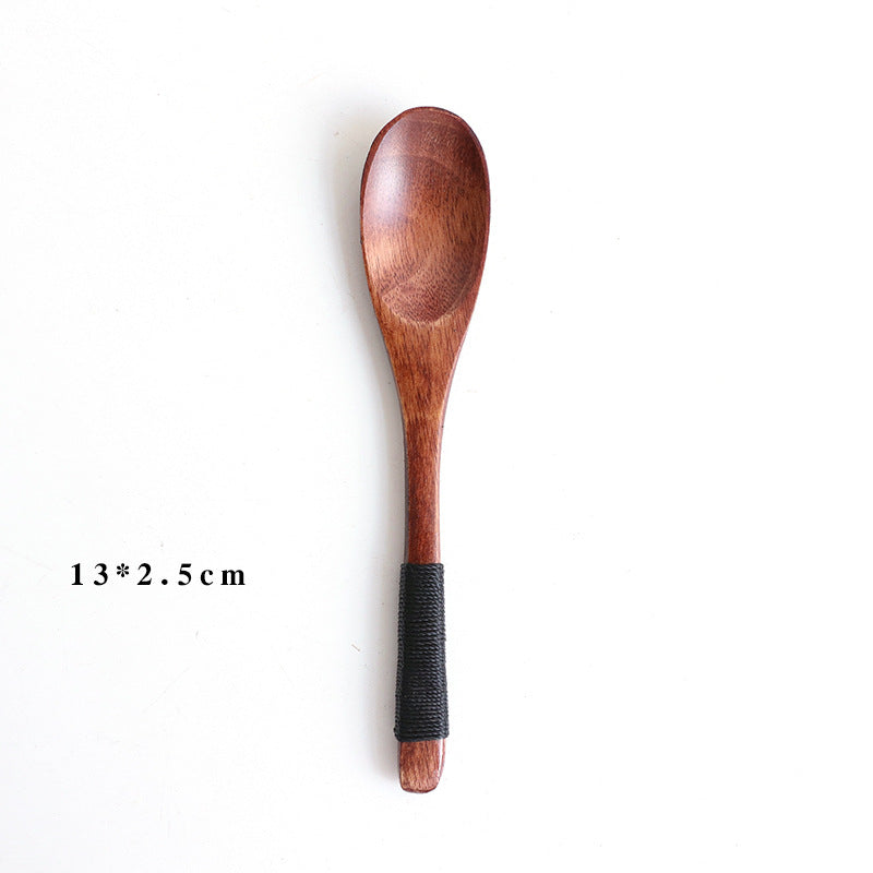 Six-piece set of WoodyKitchenware wooden baby eating spoons, gentle and eco-friendly feeding utensils from WoodyKitchenware.