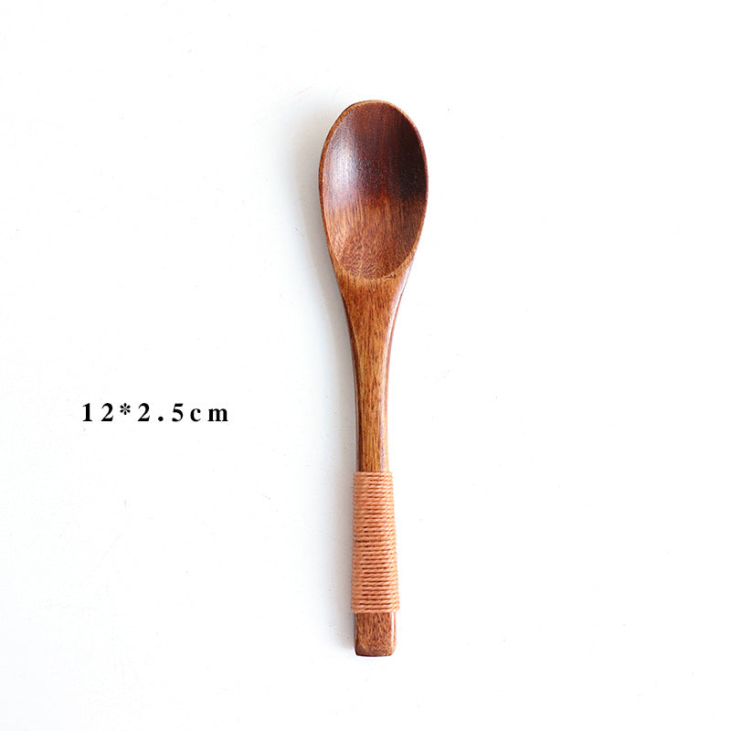 Six-piece set of eco-friendly wooden baby spoons from WoodyKitchenware, gentle and ideal for feeding infants.