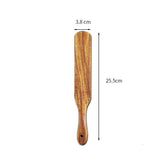 Set of wooden Acacia long-handled spatulas from WoodyKitchenware, featuring smooth handles and natural wood finish for cooking and mixing.
