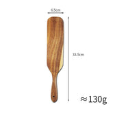 WoodyKitchenware Acacia long-handled spatula set with premium wooden mixing and cooking utensils, showing multiple spatulas with smooth handles.