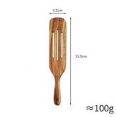 Set of WoodyKitchenware acacia long-handled spatulas with wooden handles, ideal for mixing and cooking in the kitchen.