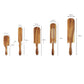 Set of WoodyKitchenware acacia long-handled spatulas featuring smooth wooden handles and flat spatula heads for mixing and cooking.