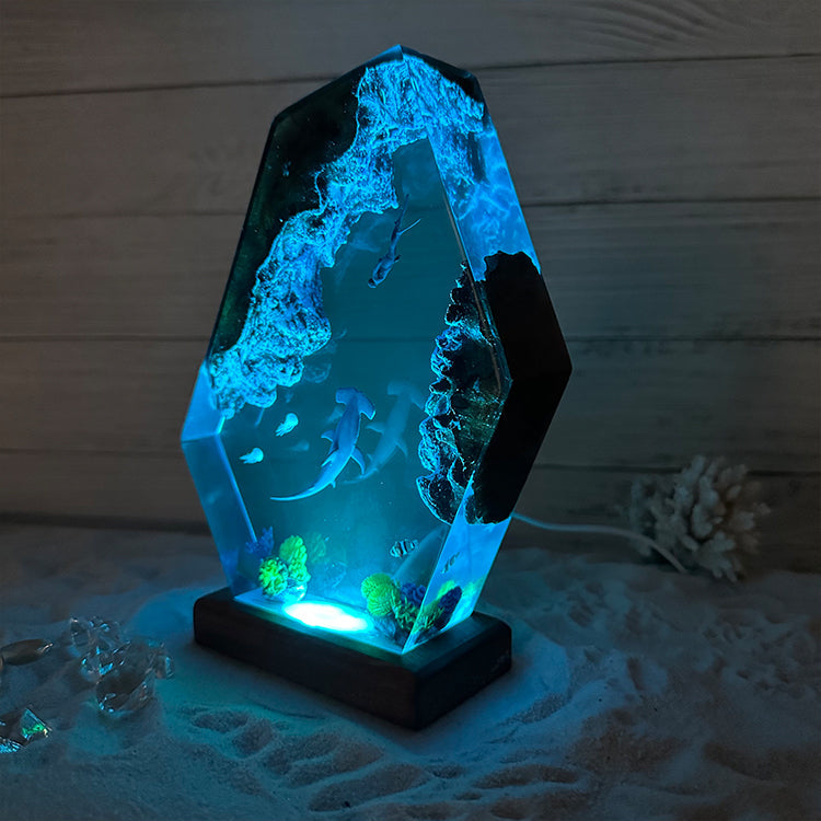 Handcrafted wooden resin night light by WoodyKitchenware, USB-powered night lamp with natural wood and resin design.