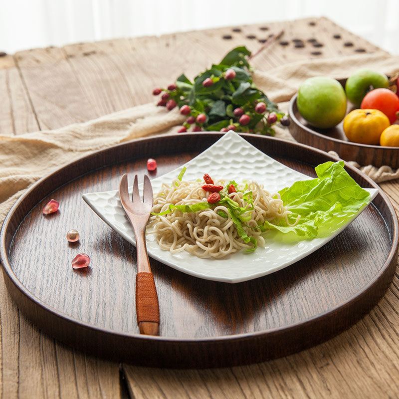 Round wooden tray by WoodyKitchenware, solid timber centerpiece, 24cm diameter, perfect for serving or decorative display.
