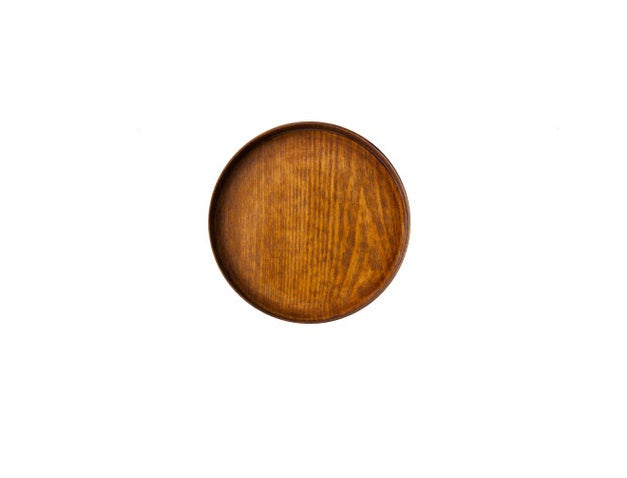 Round wooden tray by WoodyKitchenware, solid timber centerpiece with a natural finish, 24cm diameter, perfect for serving or decor.