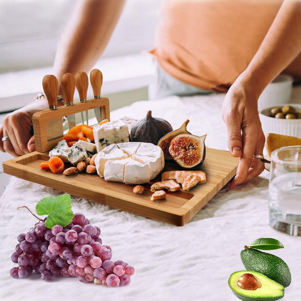 Square bamboo serving board by WoodyKitchenware, made from sustainable Fortress bamboo timber, ideal for serving cheese and snacks.