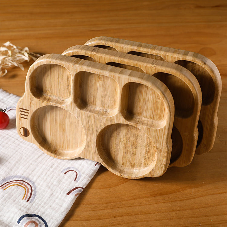 Eco-friendly wooden feeding bowls for children from WoodyKitchenware, bamboo dinnerware set with colorful, child-friendly design.