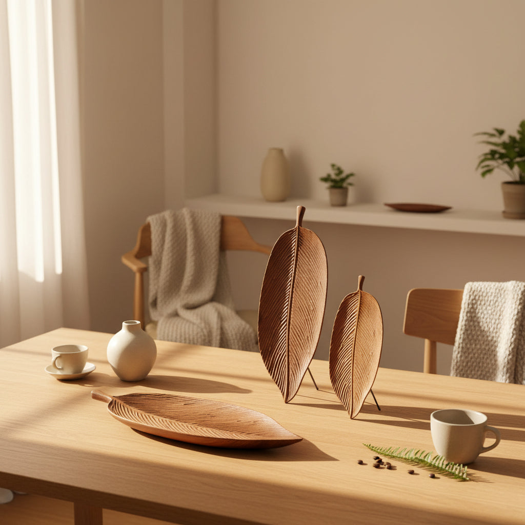 Wooden saucer fruit tray by WoodyKitchenware, featuring natural wood grain and elegant design for serving fresh fruit.