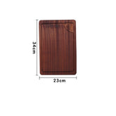 Rustic wooden steak and pizza board with sauce trough by WoodyKitchenware, perfect for serving meats and pizzas.
