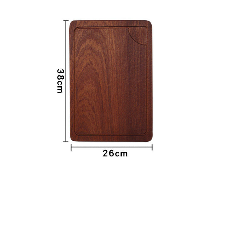 Rustic wooden steak and pizza board from WoodyKitchenware with sauce trough, perfect for versatile dining and food presentation.