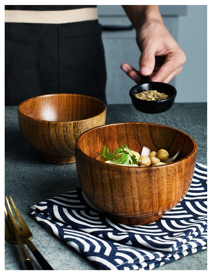 Wooden Japanese-style tableware by WoodyKitchenware featuring a 13cm round bowl with a natural wood finish.