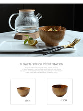 Retro Japanese style wooden tableware from WoodyKitchenware, 13cm, showcasing natural wood finish and elegant design for dining.
