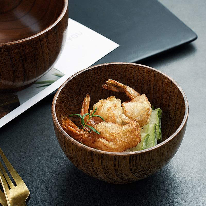 Retro Japanese-style wooden tableware by WoodyKitchenware, 13cm, showcasing natural wood finish and timeless elegance for dining.