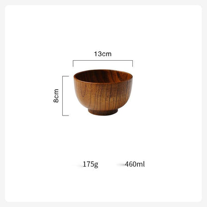 Wooden Japanese-style tableware with natural wood finish, 13cm diameter, featuring traditional design for elegant dining.