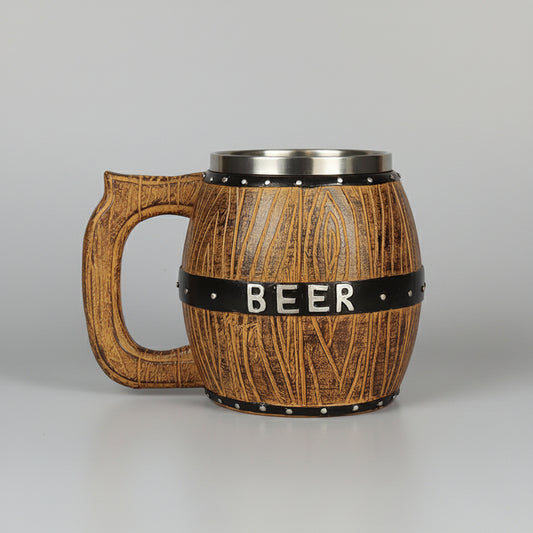 Large draft beer mug by WoodyKitchenware, bar-style handcrafted glass with wood-colored finish, 580ml capacity for beer drinking.