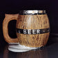 Large handcrafted draft beer mug by WoodyKitchenware, bar-style beer glass with wood-colored finish, 580ml capacity.