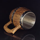 Large wooden-colored draft beer mug by WoodyKitchenware, bar-style glass vessel for serving craft beer, 580ml capacity.