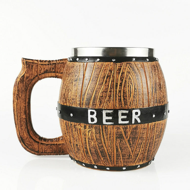 Large wooden-colored draft beer mug by WoodyKitchenware, handcrafted bar-style glass for beer drinking, 580ml capacity.