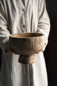 Decorative wood bowl with high pedestal by WoodyKitchenware, showcasing natural timber texture and artistic craftsmanship.