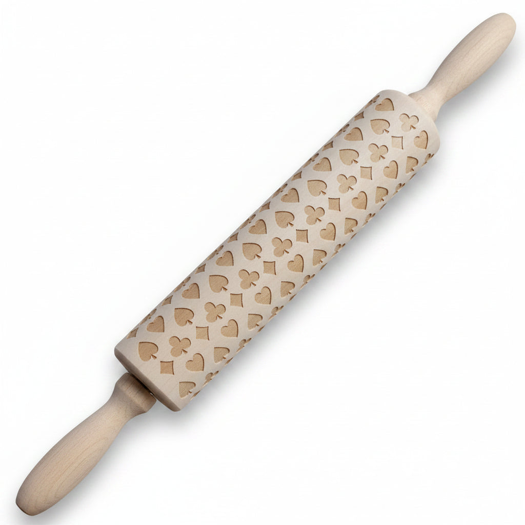 Wooden Christmas poker printing rolling pin from WoodyKitchenware featuring festive holiday designs for baking fun.